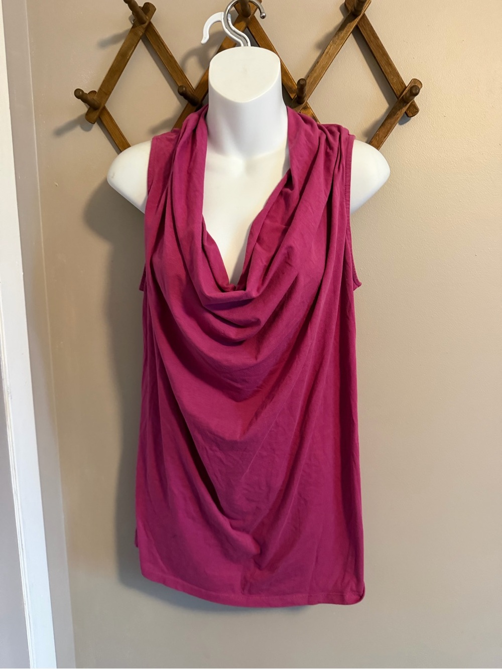 Synergy Organic Cotton Drape Cowl Neck Tank Top Berry Magenta L